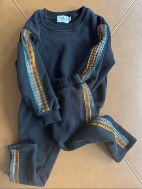 Lola & the Boys girls Sweatshirt & Jogger Set Rainbow Rhinestone 2T